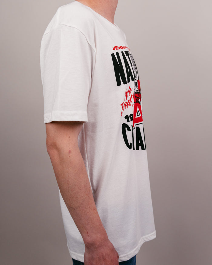 White 1994 National Champions Arkansas Razorbacks Basketball Vintage T-Shirt Side