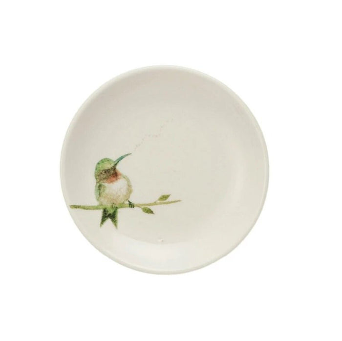 4" Stoneware Dish w/ Bird, Green