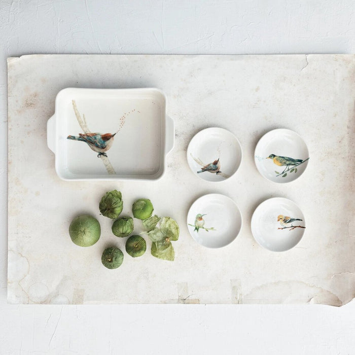 4" Stoneware Dish w/ Bird, Green