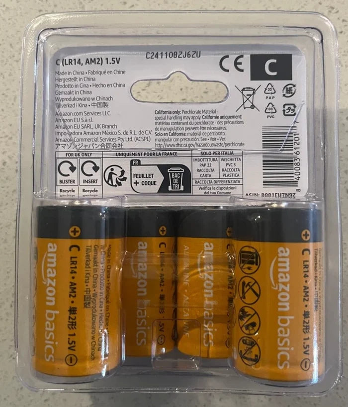 Amazon Basics Type C Cell All-Purpose Alkaline Batteries - 4 Pack  Exp: 11/29