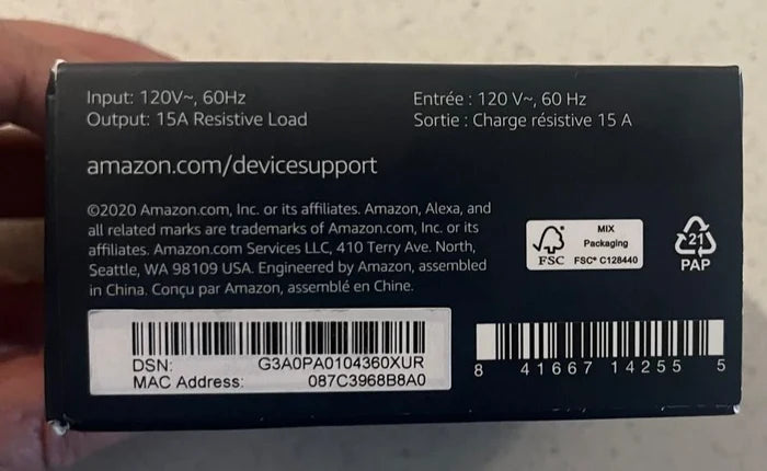Amazon Smart Plug works with Alexa - Model HD34BX