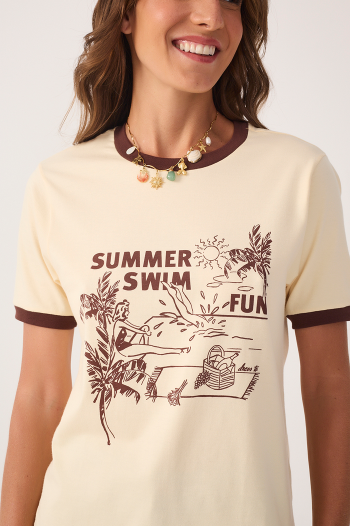 Beige Summer Crew Neck Short Sleeve T-Shirt_4