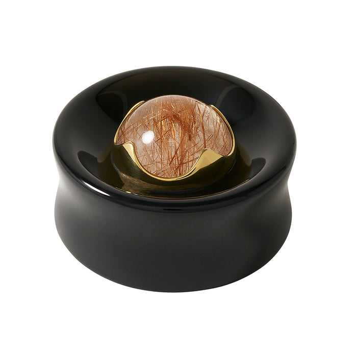 Black Obsidian & Rutilated Quartz Stone Inlay Plugs