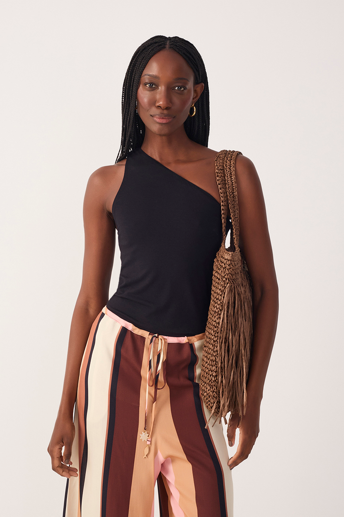 Black One-Shoulder Sleeveless Top_2