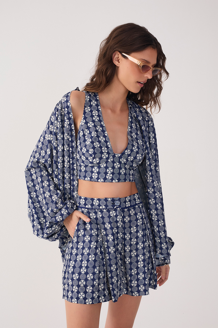 Blue Guarda-sol V Neck Sleeveless Top_2