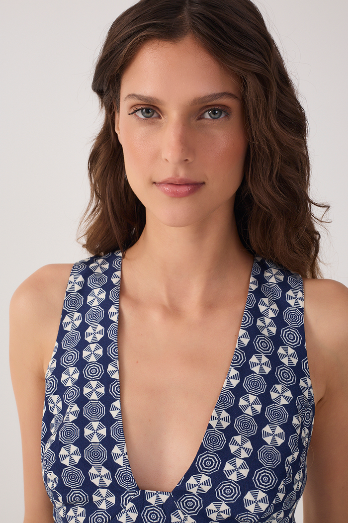 Blue Guarda-sol V Neck Sleeveless Top_5