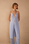 Blue V Neck Buttoned Tricot Maxi Tunic_1