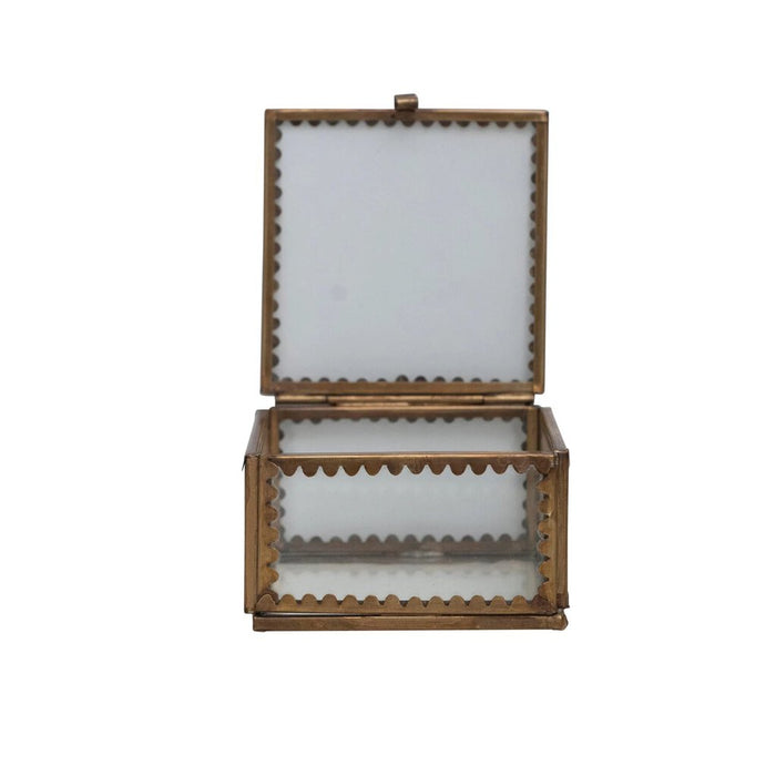 Brass & Glass Display Box w/ Scalloped Edges, 3"