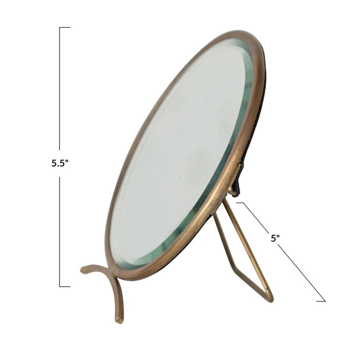 Brass Mirror with Stand 5 1/2", Antique Finish
