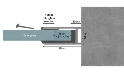 Chrome Frameless Wall to Wall Shower Screen with extended Dry Glaze U Channels - Image 2