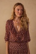 Burgundy Essencia Plunging Neck Front Ties Tulle Blouse_1