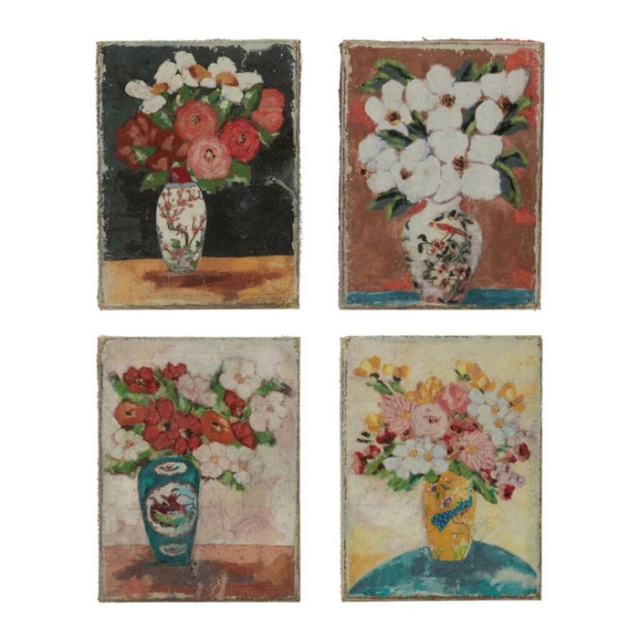 Canvas Wall Décor with Flowers in Vase, White