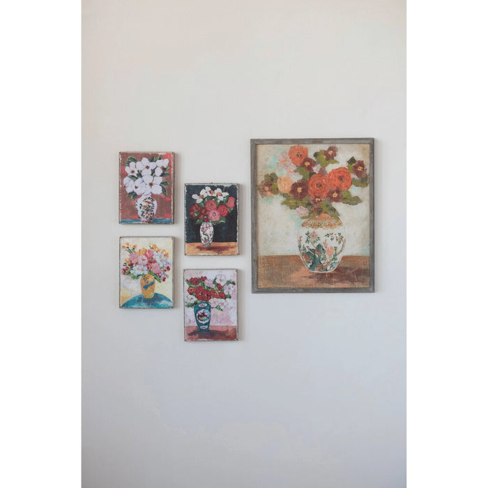 Canvas Wall Décor with Flowers in Vase, White