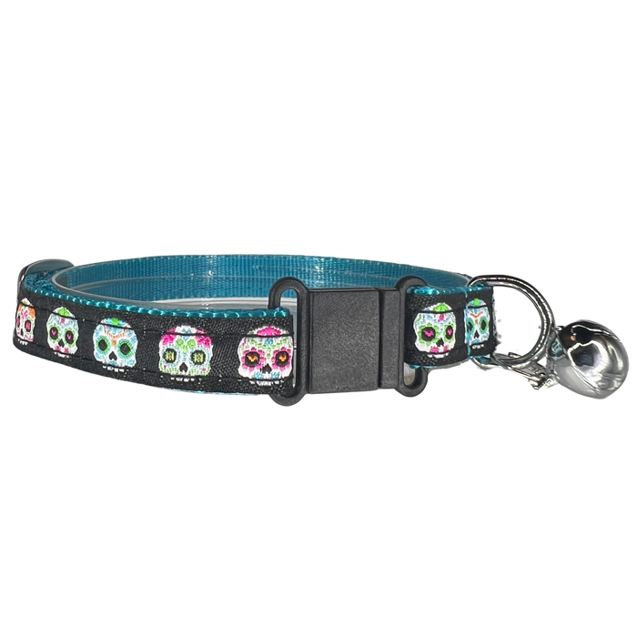SUGAR-SKULLS-BLUE-CAT-COLLAR-WITH-BELL