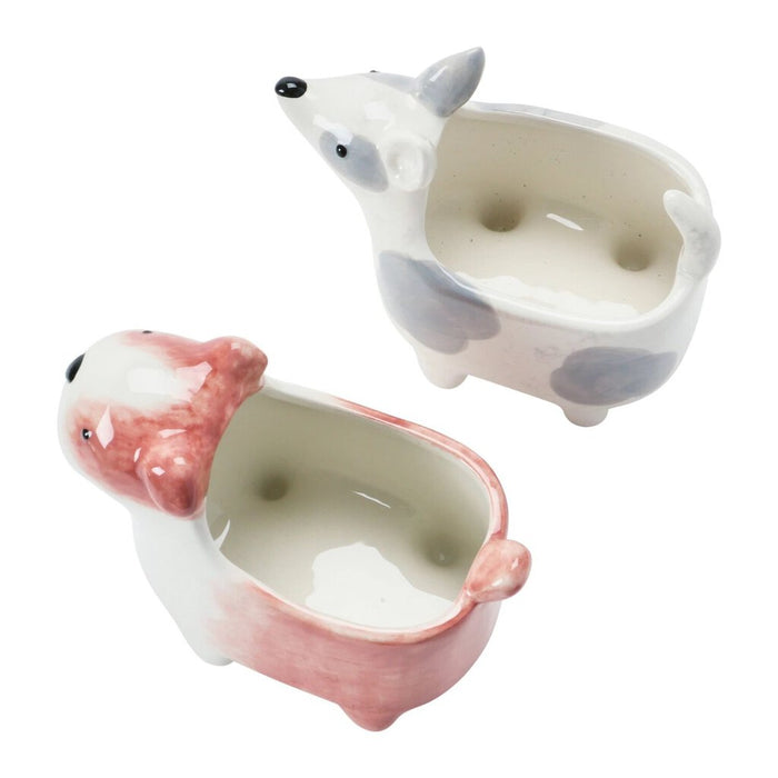 Ceramic Hand-Painted Dog Planter, Dot Grey