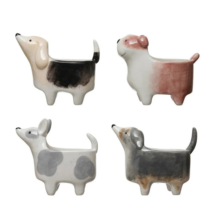Ceramic Hand-Painted Dog Planter, Grey