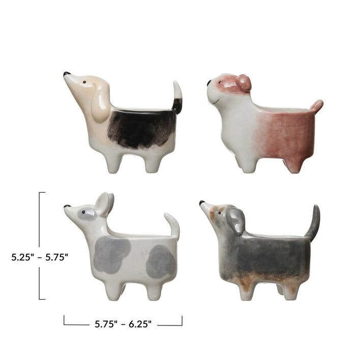 Ceramic Hand-Painted Dog Planter, Pink