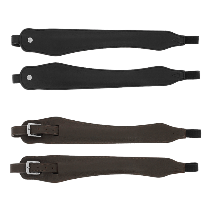 Wide stability close contact stirrup leathers in black and havana