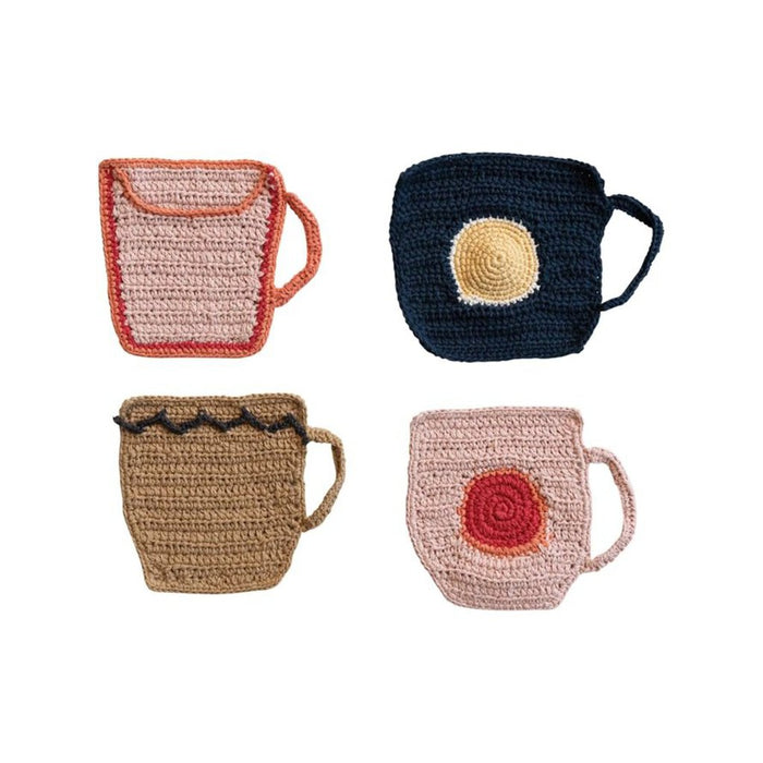 Cotton Crocheted Mug Shaped Coaster/Trivet, Pink