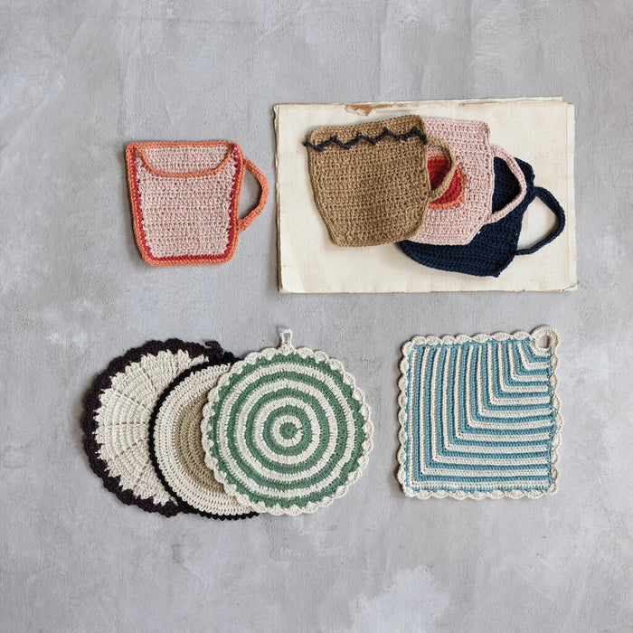 Cotton Crocheted Mug Shaped Coaster/Trivet, Pink
