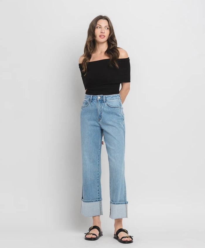 Cuffed Baggy Straight Denim