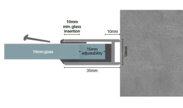 EXTENDED U channel Anodised aluminium - Gun Metal Grey, Deep Shower Screen Wall Channel - Image 2