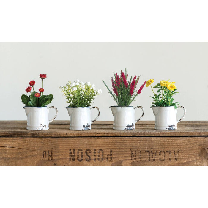 Faux Flowers in Ceramic Pitcher, Yellow