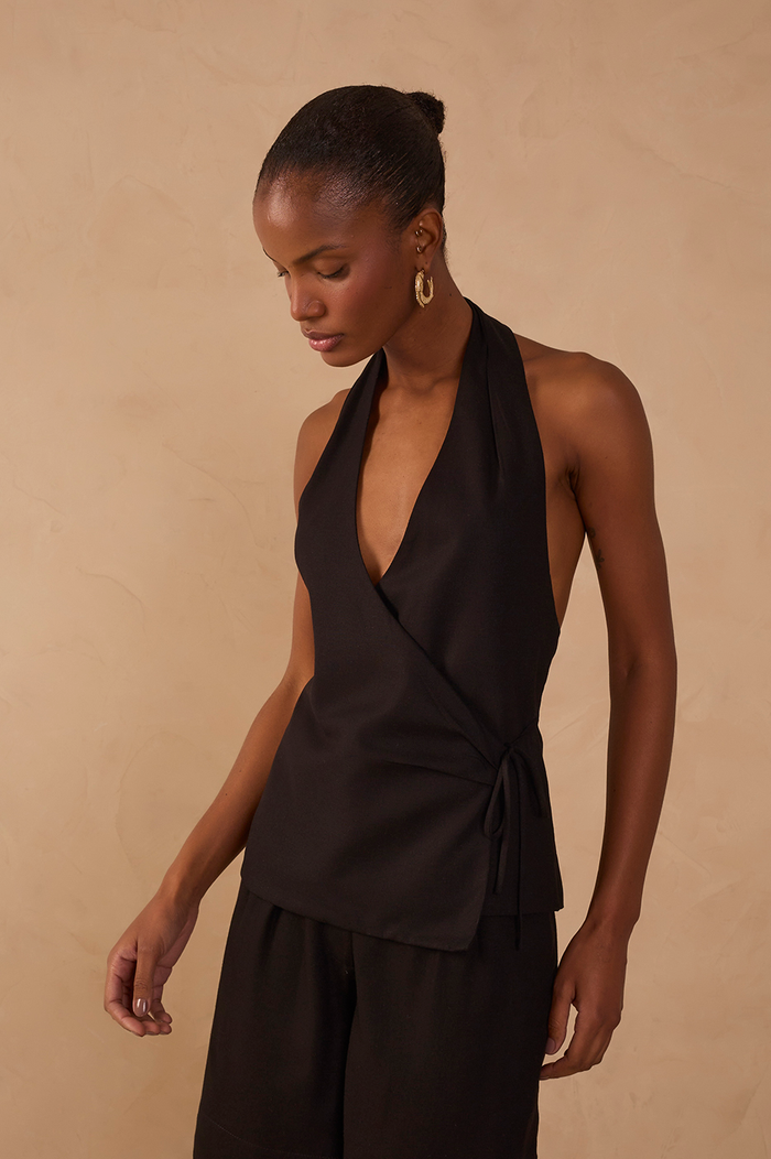 Halter Neck Linen Blouse_1