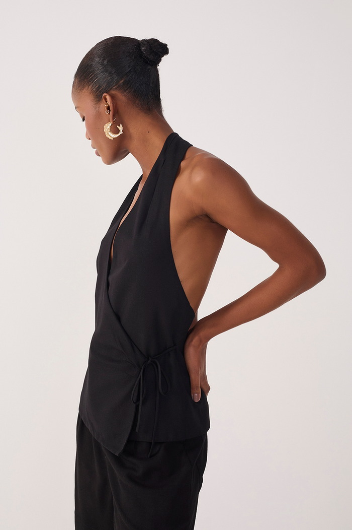 Halter Neck Linen Blouse_3