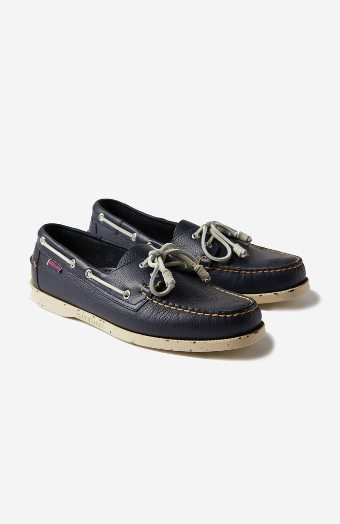 Hammered leather boat shoe