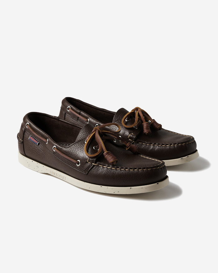 Hammered leather boat shoe