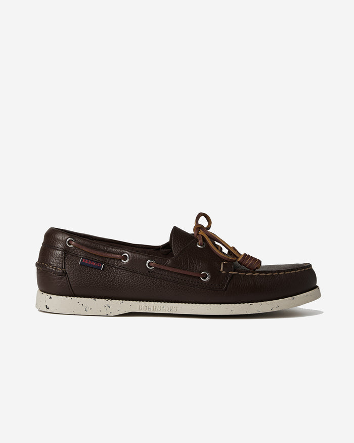 Hammered leather boat shoe