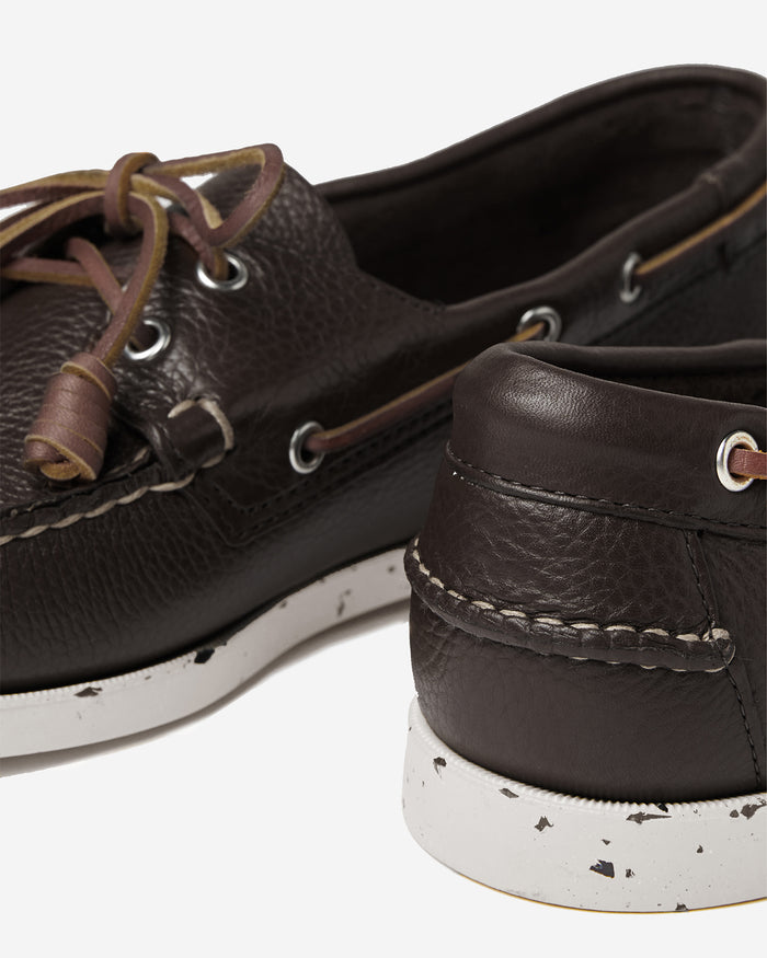 Hammered leather boat shoe