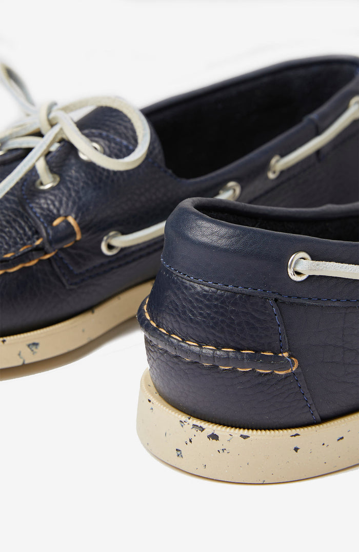 Hammered leather boat shoe