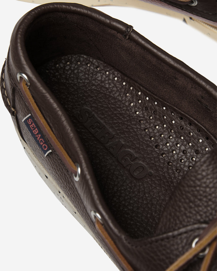 Hammered leather boat shoe