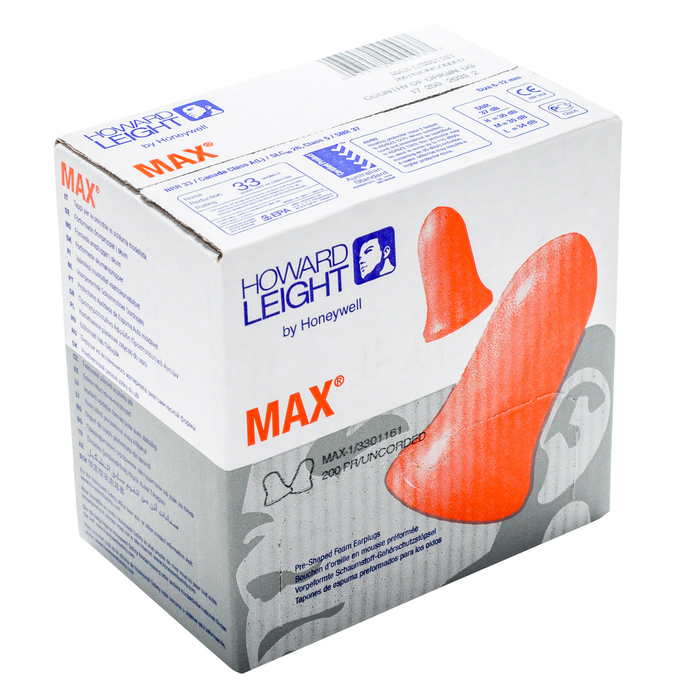Howard Leight Max 1 Orange Disposable Earplugs No Cord 200 Pair