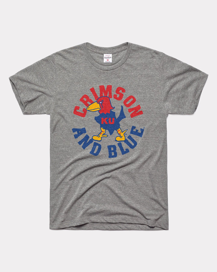 Grey Kansas Jayhawks KU Crimson and Blue Vintage T-Shirt