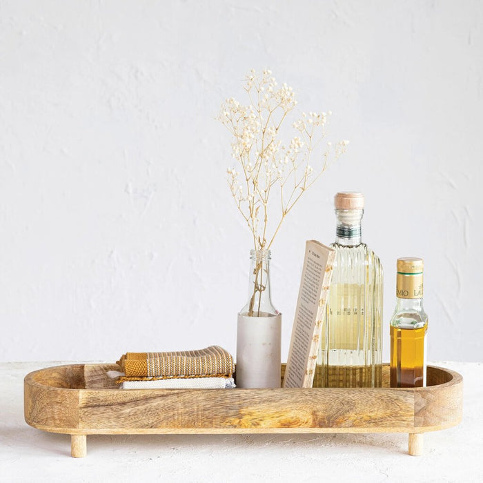 Mango Wood Footed Tray, Natural