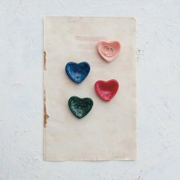 Marbled Resin Heart Shaped Dish, Red