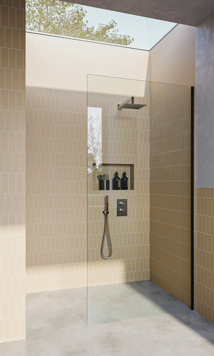 Matt Black Fixed Frameless Shower Screen Panel with Dry Glaze U Channels - Image 1