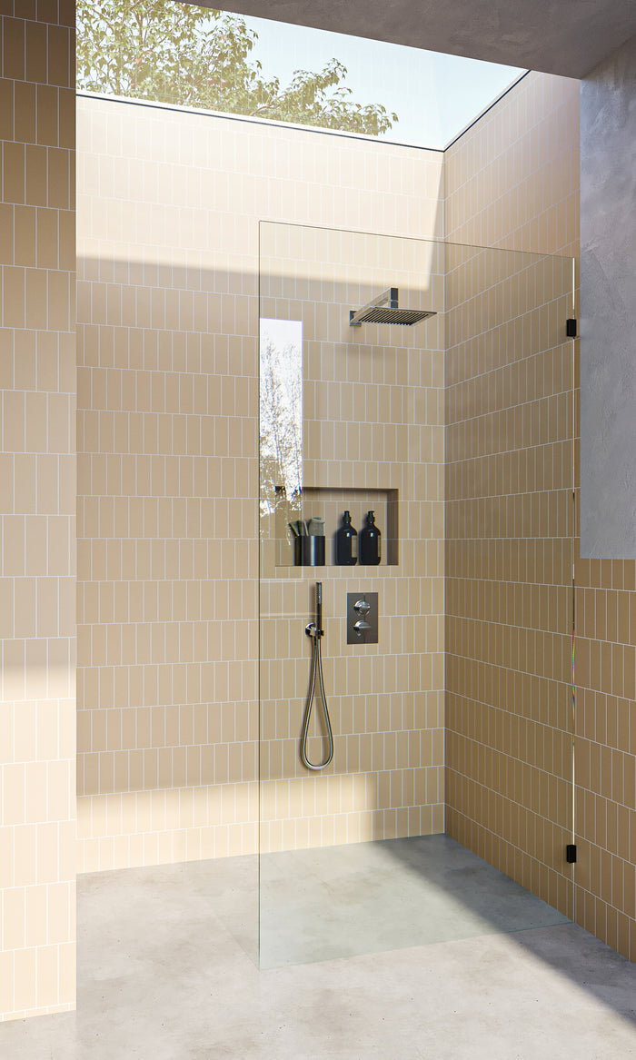 Matt Black Fixed Frameless Shower Screen Panel with Wall Brackets - Image 1