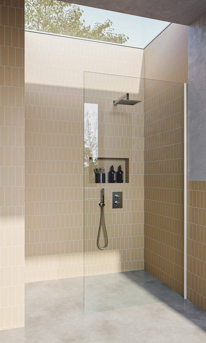 Matt White Fixed Frameless Shower Screen Panel with Dry Glaze U Channels - Image 1