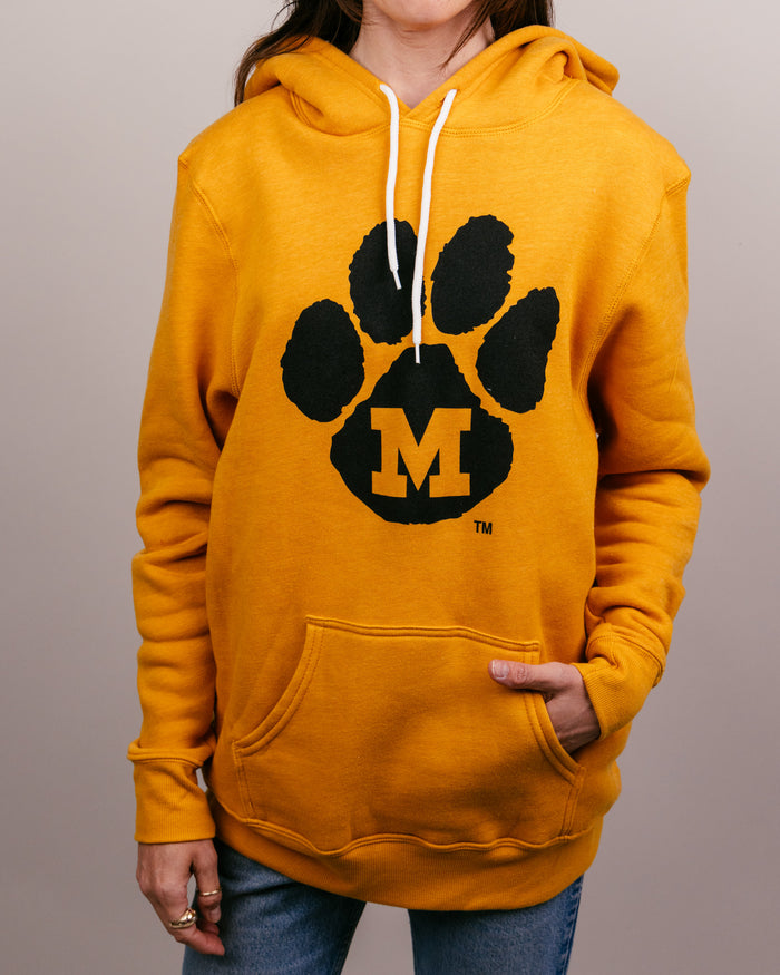 Gold Mizzou Paw Print Vintage Hoodie Sweatshirt Front