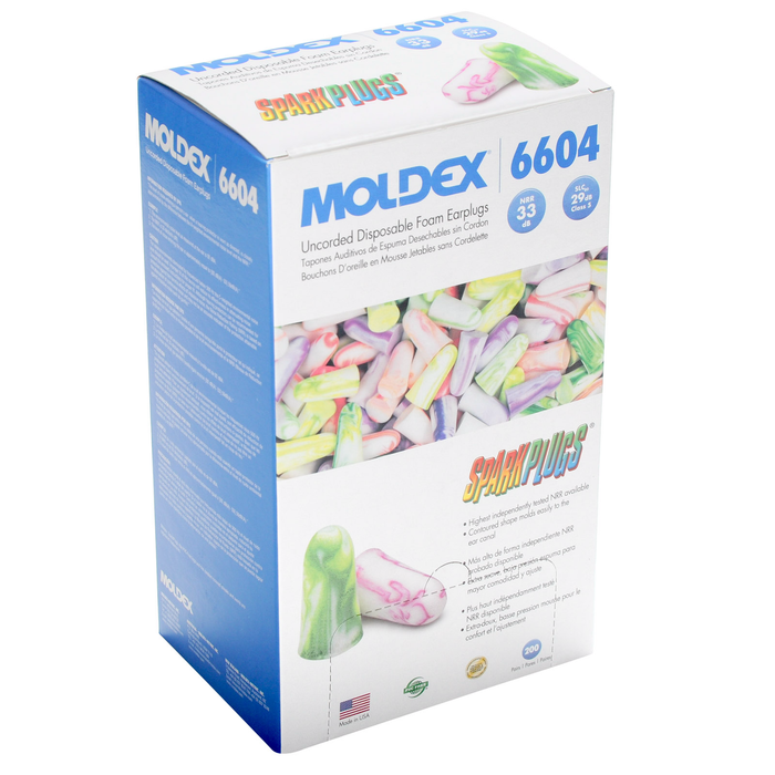 Moldex #6604 Sparkplugs Disposable Ear Plugs No Cord 200 Pair/box