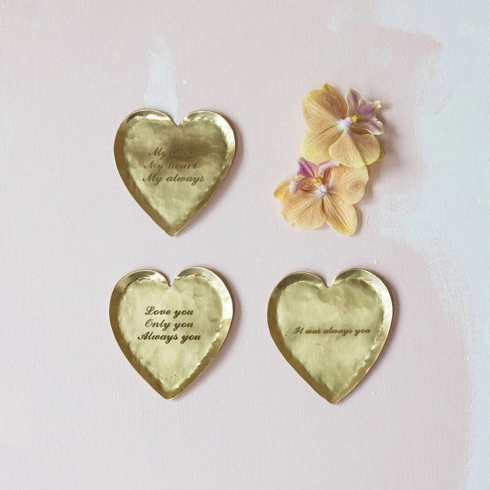 'My Love' Decorative Hammered Brass Heart Shaped Dish
