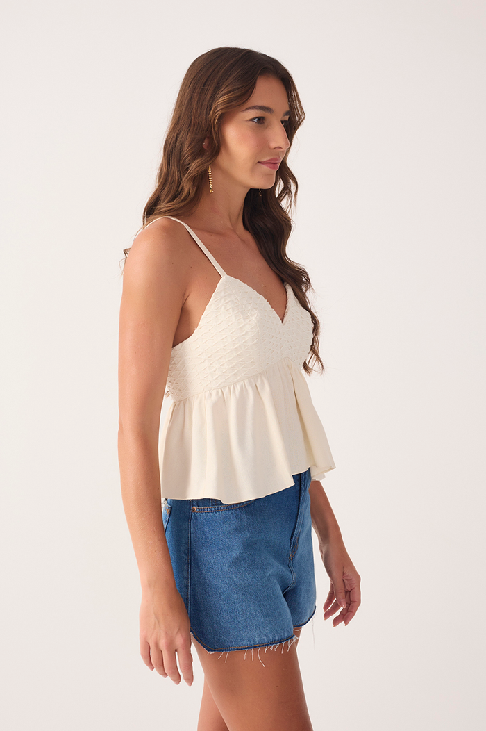 Off-White V Neck Linen Blouse_3