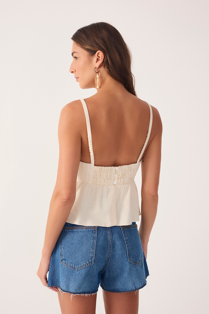Off-White V Neck Linen Blouse_5