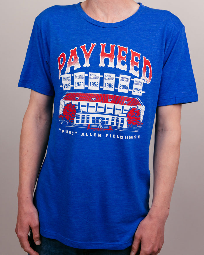 Royal Blue Kansas Jayhawks Pay Heed National Champions Vintage T-Shirt Front