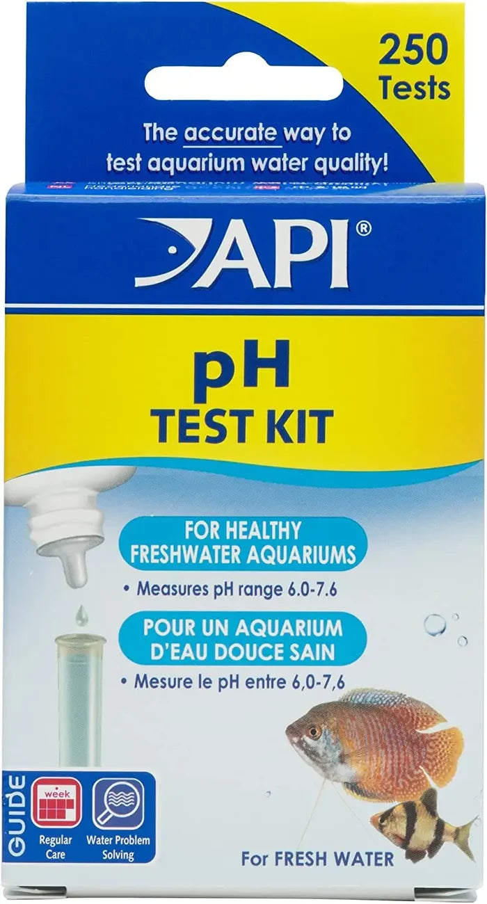 PH test kit for freshwater aquariums, 250 tests, blue yellow package