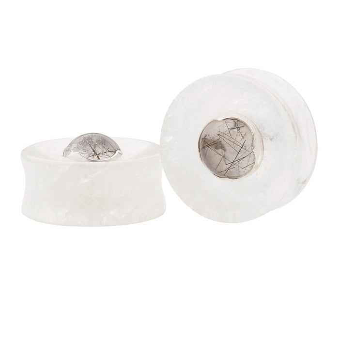 Quartz & Tourmalated Quartz Stone Inlay Plugs